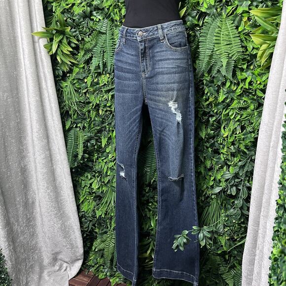 Y2K CELLO Jeans Women 9 Blue‎ Denim Bell Bottom Flared Distressed 2714 - Picture 8 of 9